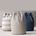 Drawstring Storage Bags in Purple Striped Light Gray and Navy Blue with Fabric Rope Closure