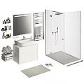 White Bathroom Sink Vanity with Wall Mirror Towel Rack and Glass Shower Enclosure