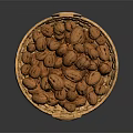 Fresh Walnuts in Wicker Basket Display on Dark Surface with Reflection
