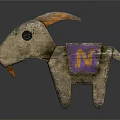 Handcrafted Decorative Wooden Furniture Carved Goat Shaped With Orange Horns Purple Section And Letter N