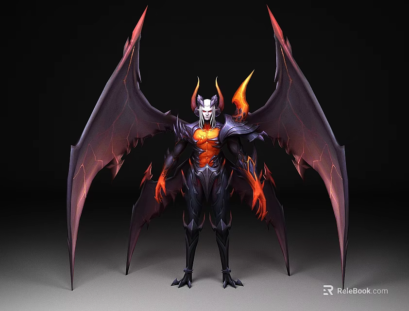 Game and Movie Character With Demonic Wings Flaming Horns and Muscular Armor 3d model 