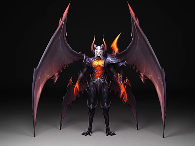 Game and Movie Character With Demonic Wings Flaming Horns and Muscular Armor 3d model