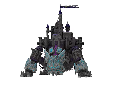 Game Movie Character Mechanical Castle With Purple Spires Flag And Dragon Head Decoration 3d model
