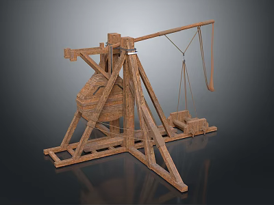 Functional Vehicle With Wooden Triangular Support Frame And Throwing Arm Ropes 3d model