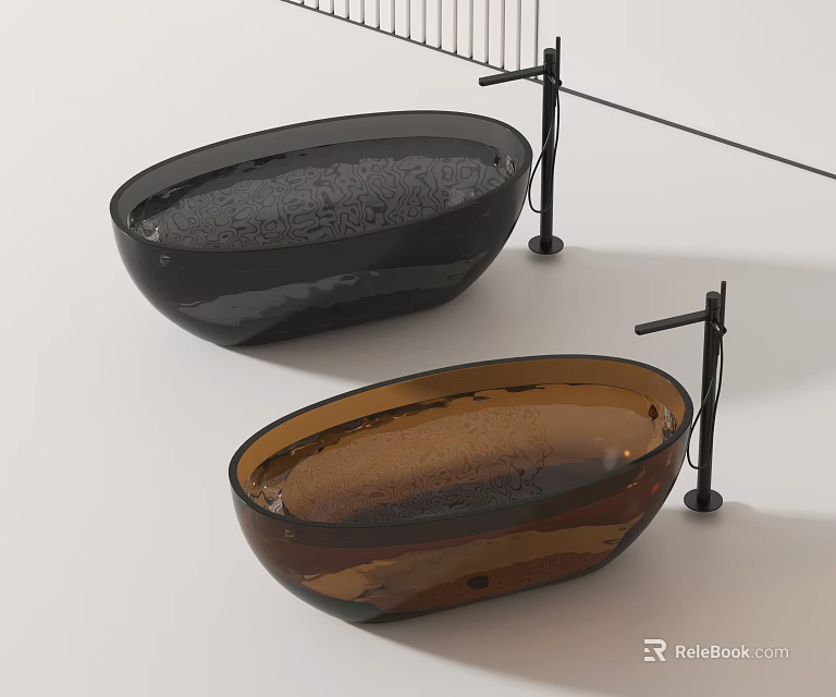 Modern Black And Brown Glass Oval Bathtubs With Metal Stand Design 3d model 