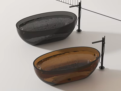 Modern Black And Brown Glass Oval Bathtubs With Metal Stand Design 3d model
