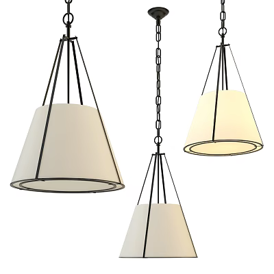 Modern Chandelier Set of Three With Black Metal Frame and White Fabric Conical Shade 3d model