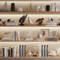 Stylish Decorative Ornament Combinations Including Books Vases And Sculptures On Shelves