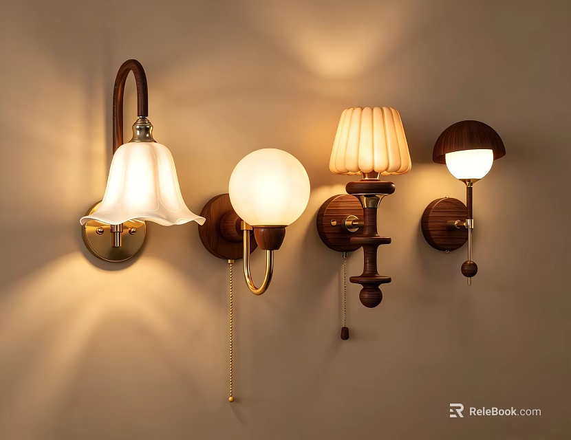 Wall Lamps Various Designs with Fabric Shades and Wooden Bases for Indoor Home Decor 3d model 