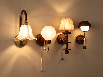 Wall Lamps Various Designs with Fabric Shades and Wooden Bases for Indoor Home Decor 3d model