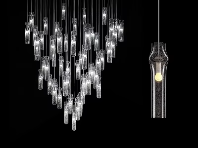 Elegant Crystal Chandelier With Hanging Transparent Glass Pendants And Modern Lighting Design 3d model