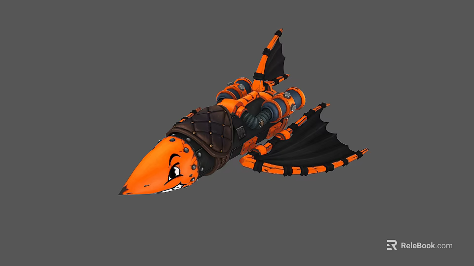 Orange And Black Fantasy Weapon Featuring Dragon Wings Mechanical Body And Sharp Rocket Head 3d model 