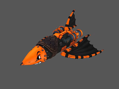Orange And Black Fantasy Weapon Featuring Dragon Wings Mechanical Body And Sharp Rocket Head 3d model