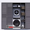 Modern Gray Bathroom Cabinet Frame With Washing Machine Storage Shelves And Baskets