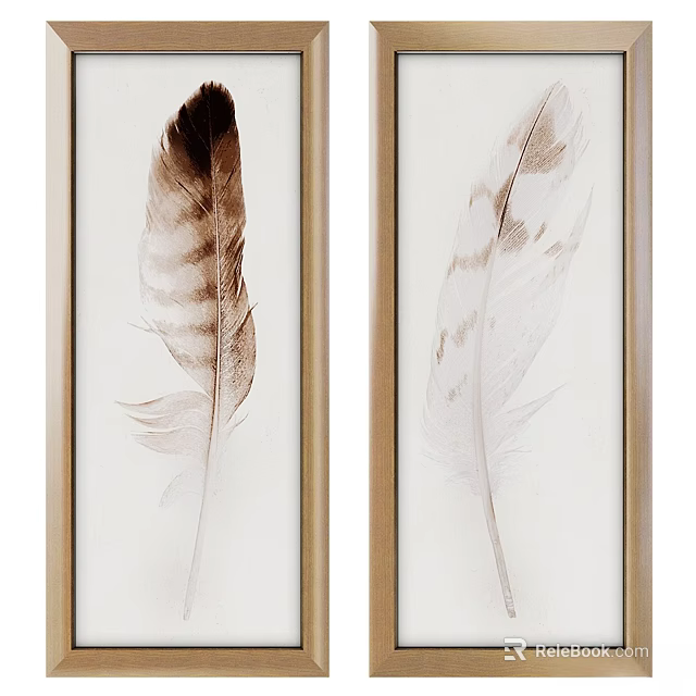 Modern Picture Frames With Brown And White Feather Art Prints For Wall Decor 3d model 