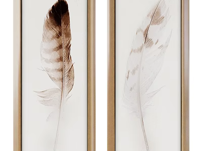 Modern Picture Frames With Brown And White Feather Art Prints For Wall Decor 3d model