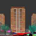 Modern High rise Residential Building with Glass Curtain Wall Balconies and Trees