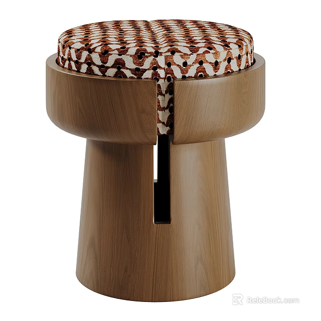 Modern Wooden Stool With Patterned Seat And Cylindrical Legs Vertical Slit Design 3d model 