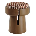 Modern Wooden Stool With Patterned Seat And Cylindrical Legs Vertical Slit Design