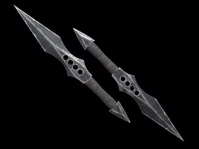 Two Metal Daggers Featuring Hole Design And Wrapped Handle Sharp Blade 3d model