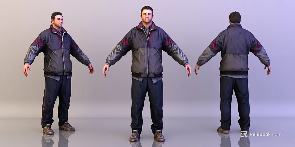 Man In Casual Jacket And Pants Standing Three Views Front Back Side 3d model 