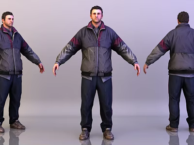 Man In Casual Jacket And Pants Standing Three Views Front Back Side 3d model