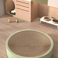 Round Woven Cat Scratching Pad With Green Border And Colorful Toy Balls For Indoor Pets