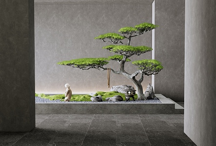 New Chinese style landscape sketch pine stone landscape 3d model