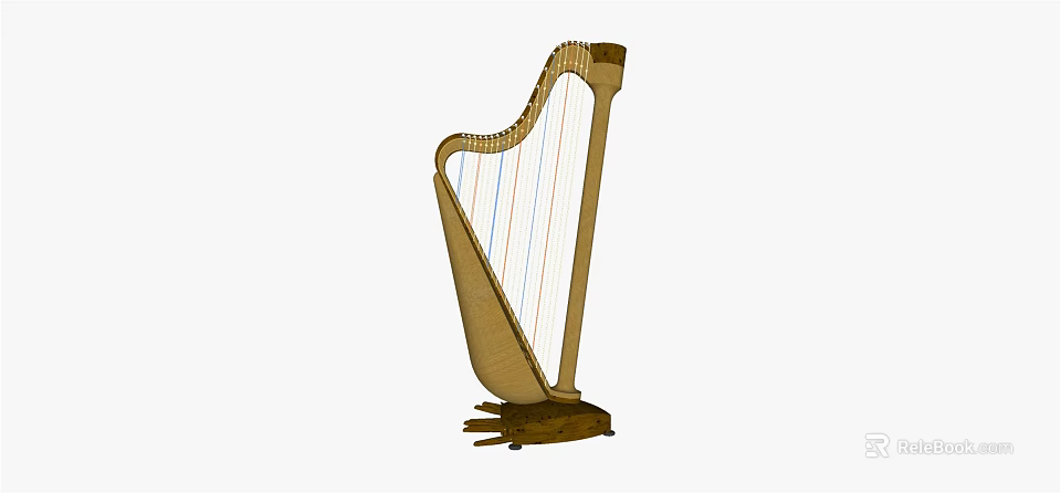 Classic Wooden Harp Musical Instrument With Strings And Elegant Design 3d model 