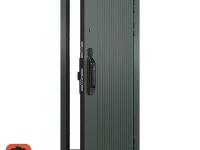 Modern Swing Door With Vertical Stripes Glass Panel And Black Handle Design 3d model