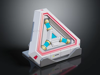 Futuristic Triangular Device Design With White Frame Red Accents And Blue Yellow Cylindrical Components 3d model