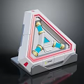 Futuristic Triangular Device Design With White Frame Red Accents And Blue Yellow Cylindrical Components 3d model