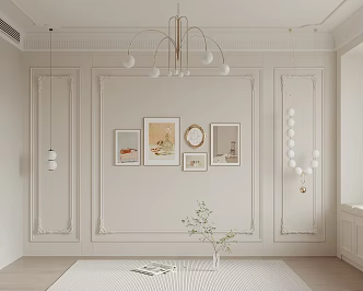 French plaster line background wall bedroom plaster line background wall sofa plaster line background wall chandelier wall lamp bedside small chandelier hanging picture 3d model