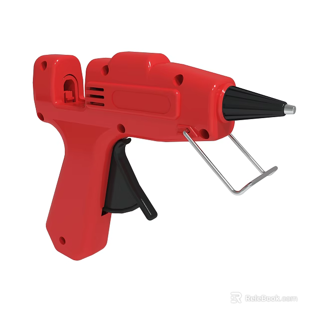Red Hot Glue Gun With Black Nozzle And Metal Stand Handle Design 3d model 