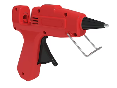 Red Hot Glue Gun With Black Nozzle And Metal Stand Handle Design 3d model