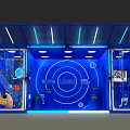 Blue Exhibition Booth Interior With Illuminated Lighting LOGO Display And Decorative Elements 3d model