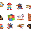 Assorted Colorful Kids Toys with Airplanes Cars Blocks Rocking Unicorn Teddy Bear