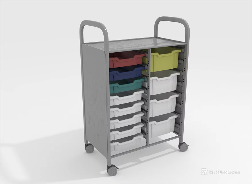 Practical Storage Cart with Metal Frame Handles Multiple Colorful Drawers and Rolling Wheels 3d model 