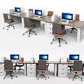 Modern Office Desks Setup With Computers Ergonomic Chairs And Storage Cabinets 3d model