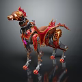 Fantasy Mechanical Dog Creature With Red Gold Armor And Robotic Features 3d model