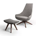 Modern Minimalist Lounge Chair with Gray Fabric Curved Backrest and Three Legged Wooden Base