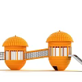 Garden Landscape With Orange Dome Structures Connecting Bridge Slide And Net Structure 3d model