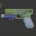 Colorful Modern Pistol With Green Purple Accents Textured Grip And Unique Design