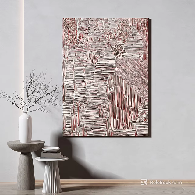 Abstract Wall Art With White Vase Dried Branches Small Round Table And Books 3d model