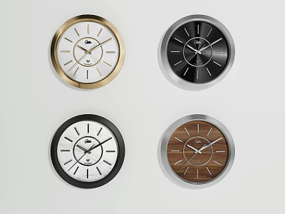 Modern Wall Clocks Collection Featuring Various Styles Metal Frame And Wooden Accents 3d model