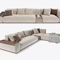Modern Beige L Shaped Sofa Set With Brown Cushions Side Table And Blanket 3d model