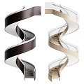 Modern Spiral Staircase Designs With Dark Brown And Light Beige Structures And Glass Railings