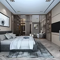 Modern Apartment With Living Room Dining Area Sofa Dining Table Chairs TV And Decorative Paintings