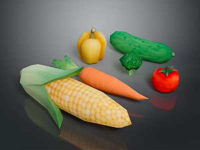 Colorful Fresh Vegetables Including Corn Carrot Tomato Broccoli Cucumber And Yellow Bell Pepper 3d model