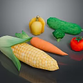 Colorful Fresh Vegetables Including Corn Carrot Tomato Broccoli Cucumber And Yellow Bell Pepper